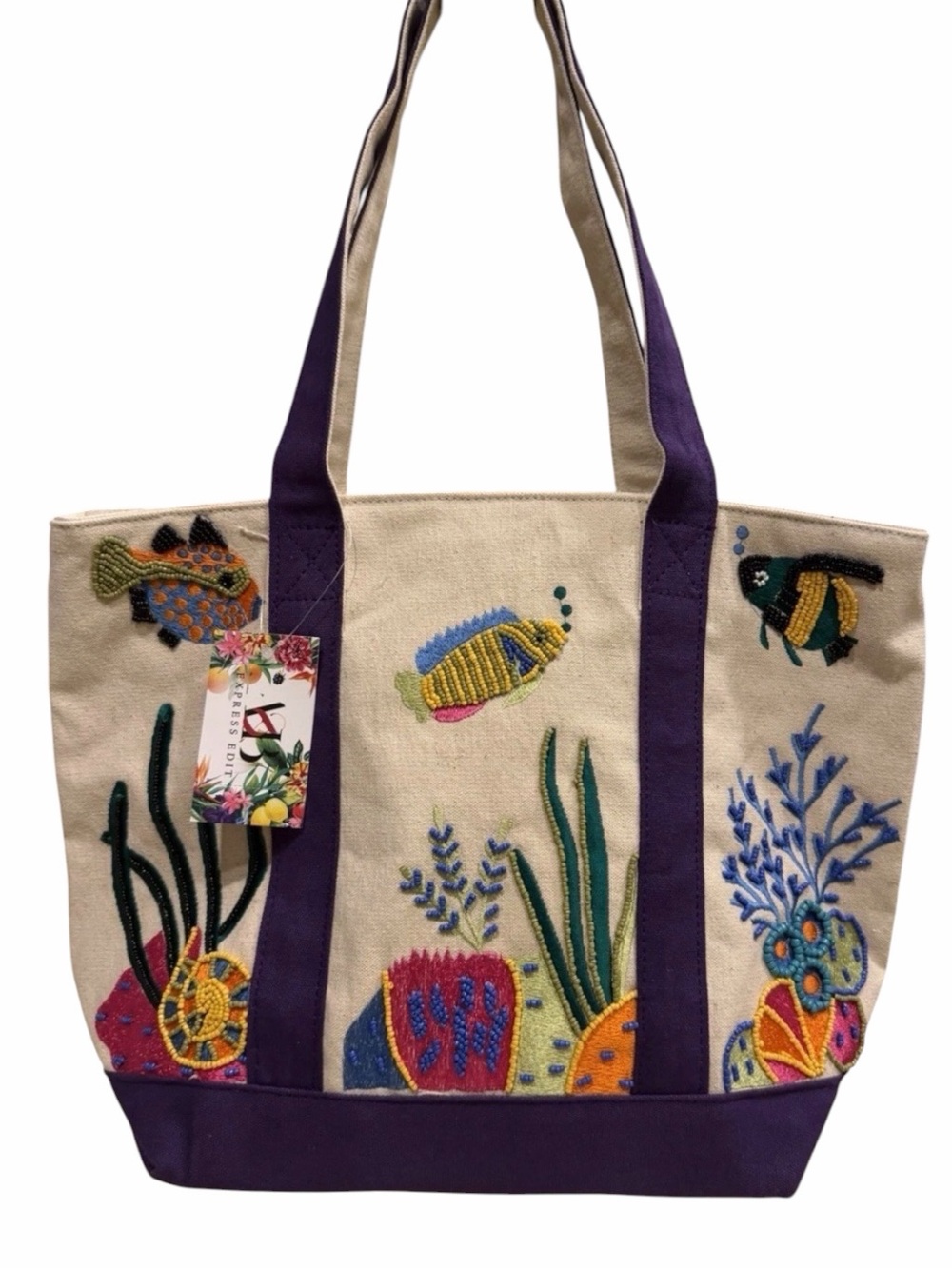 America & Beyond Canvas Boat Tote Bag with Purple Trim and Marine Embroidery - Picture 10 of 10